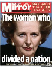 Daily Mirror (UK) Newspaper Front Page for 9 April 2013