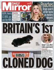 Daily Mirror Newspaper Front Page (UK) for 9 April 2014