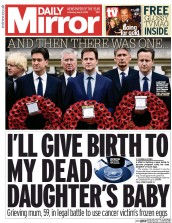 Daily Mirror Newspaper Front Page (UK) for 9 May 2015