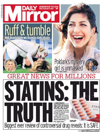 Daily Mirror Newspaper Front Page (UK) for 9 September 2016