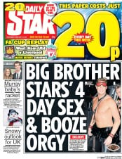 Daily Star (UK) Newspaper Front Page for 10 February 2016