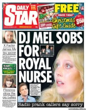 Daily Star (UK) Newspaper Front Page for 11 December 2012