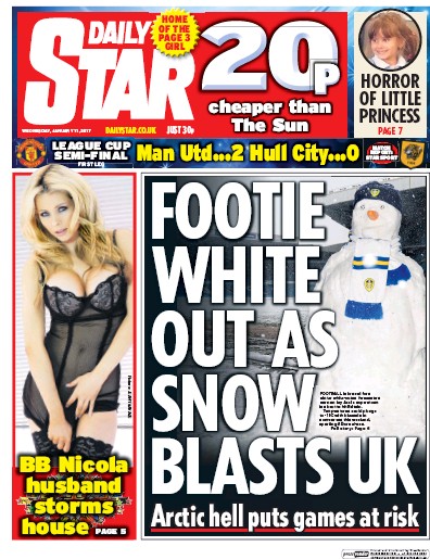 Daily Star Newspaper Front Page (UK) for 11 January 2017