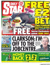 Daily Star (UK) Newspaper Front Page for 12 March 2015