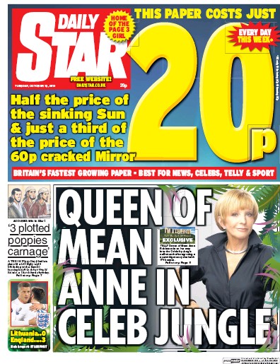 Daily Star Newspaper Front Page (UK) for 13 October 2015
