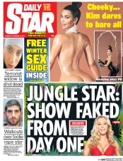 Daily Star (UK) Newspaper Front Page for 13 November 2014