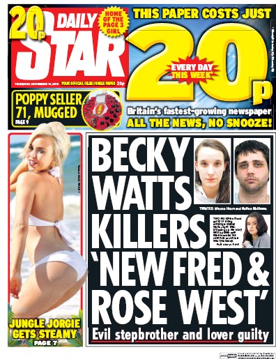 Daily Star Newspaper Front Page (UK) for 13 November 2015