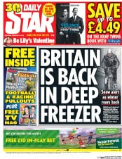Daily Star (UK) Newspaper Front Page for 13 February 2016