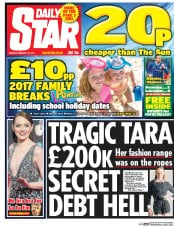 Daily Star (UK) Newspaper Front Page for 13 February 2017