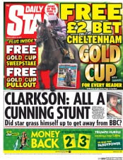 Daily Star (UK) Newspaper Front Page for 13 March 2015