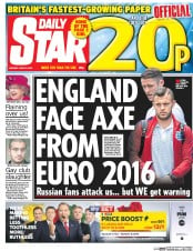 Daily Star (UK) Newspaper Front Page for 13 June 2016