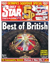 Daily Star (UK) Newspaper Front Page for 13 August 2012