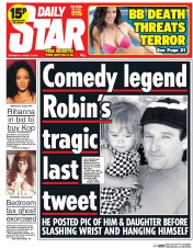 Daily Star (UK) Newspaper Front Page for 13 August 2014