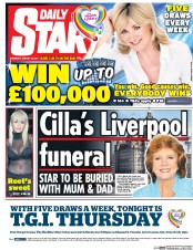 Daily Star (UK) Newspaper Front Page for 13 August 2015