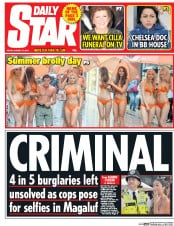 Daily Star (UK) Newspaper Front Page for 14 August 2015