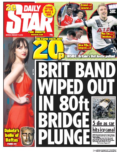 Daily Star Newspaper Front Page (UK) for 15 February 2016