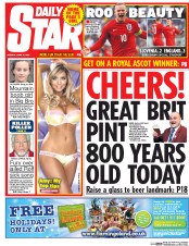 Daily Star (UK) Newspaper Front Page for 15 June 2015