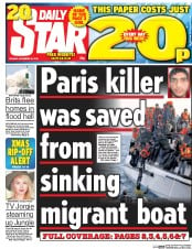 Daily Star (UK) Newspaper Front Page for 16 November 2015