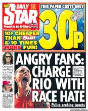Daily Star (UK) Newspaper Front Page for 16 July 2012