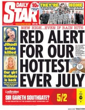 Daily Star (UK) Newspaper Front Page for 16 July 2018