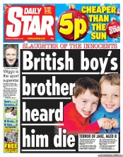 Daily Star (UK) Newspaper Front Page for 17 December 2012
