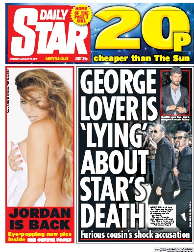 Daily Star Newspaper Front Page (UK) for 17 January 2017