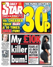 Daily Star (UK) Newspaper Front Page for 17 July 2012