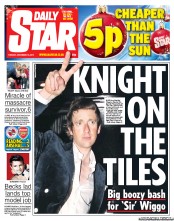 Daily Star (UK) Newspaper Front Page for 18 December 2012