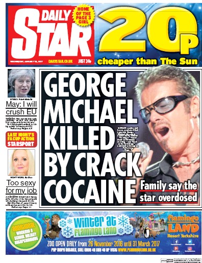 Daily Star Newspaper Front Page (UK) for 18 January 2017