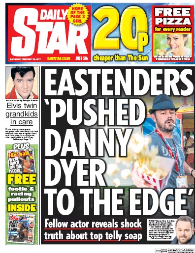 Daily Star Newspaper Front Page (UK) for 18 February 2017