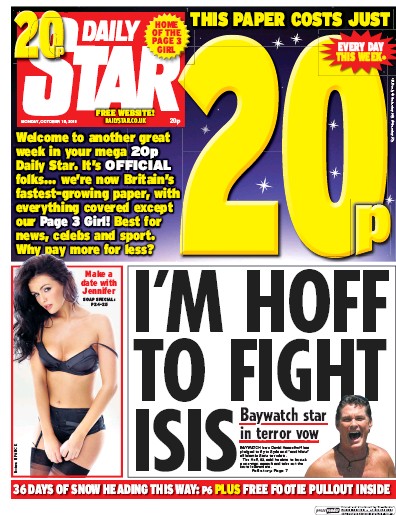 Daily Star Newspaper Front Page (UK) for 19 October 2015