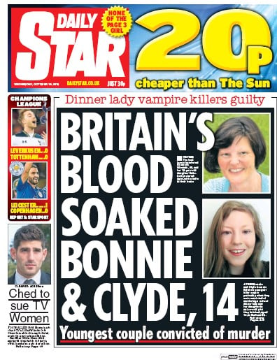 Daily Star Newspaper Front Page (UK) for 19 October 2016