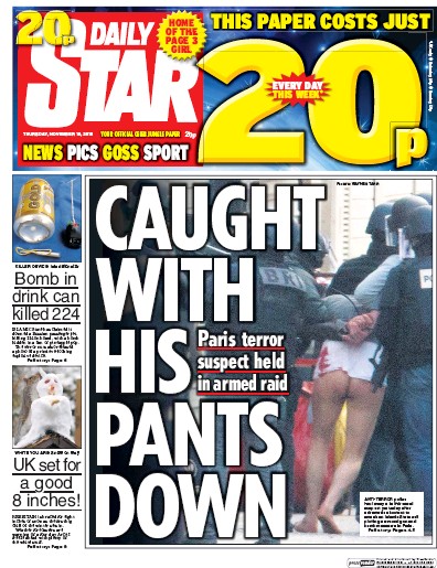Daily Star Newspaper Front Page (UK) for 19 November 2015