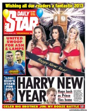 Daily Star (UK) Newspaper Front Page for 1 January 2013
