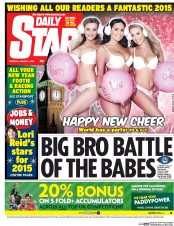 Daily Star (UK) Newspaper Front Page for 1 January 2015