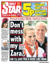 Daily Star (UK) Newspaper Front Page for 1 August 2012