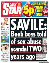 Daily Star (UK) Newspaper Front Page for 20 December 2012