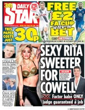 Daily Star (UK) Newspaper Front Page for 20 February 2016