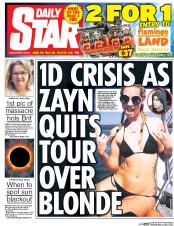 Daily Star Newspaper Front Page (UK) for 20 March 2015