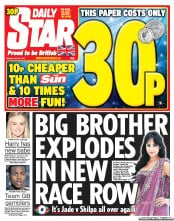 Daily Star Newspaper Front Page (UK) for 20 July 2012