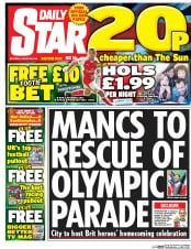 Daily Star (UK) Newspaper Front Page for 20 August 2016