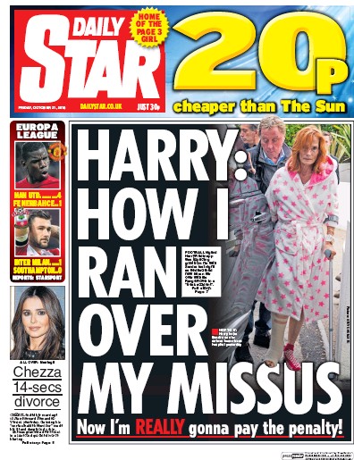 Daily Star Newspaper Front Page (UK) for 21 October 2016