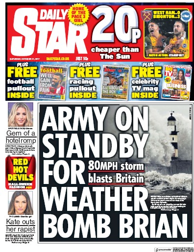Daily Star Newspaper Front Page (UK) for 21 October 2017