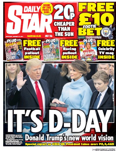 Daily Star Newspaper Front Page (UK) for 21 January 2017