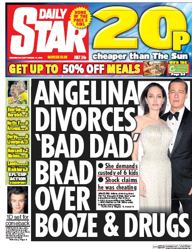 Daily Star Newspaper Front Page (UK) for 21 September 2016