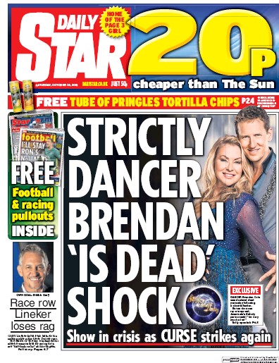 Daily Star Newspaper Front Page (UK) for 22 October 2016