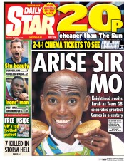Daily Star (UK) Newspaper Front Page for 22 August 2016