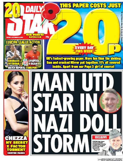 Daily Star Newspaper Front Page (UK) for 23 October 2015