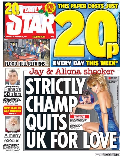 Daily Star Newspaper Front Page (UK) for 23 December 2015