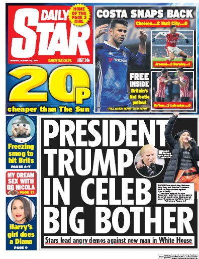 Daily Star Newspaper Front Page (UK) for 23 January 2017